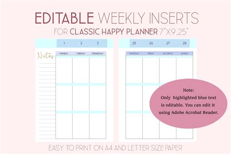 Editable Template For Happy Planner Weekly Planner Pages Weekly