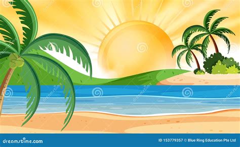 Sunset Beach Background Scene Stock Vector Illustration Of Graphic