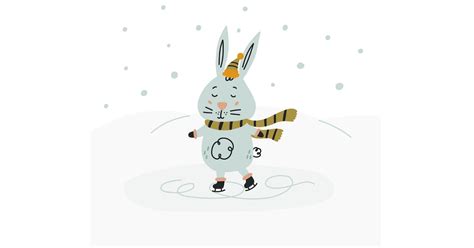 Winter Rabbit Skates On The Ice Illustration Graphics Envato Elements