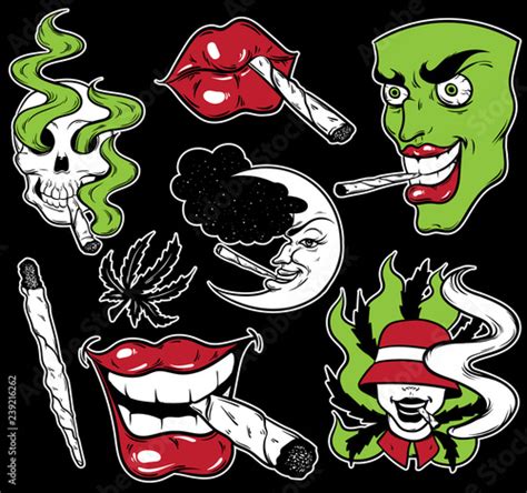 Vector Fashion Patch Badges Set With Lips Skull Roll Up Face And