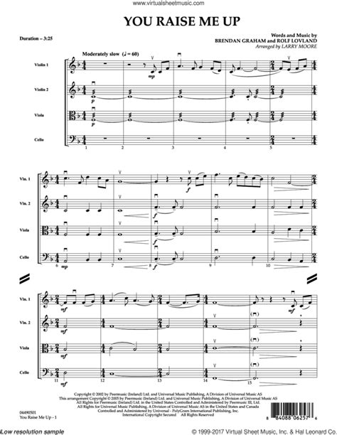 You Raise Me Up Sheet Music Complete Collection For String Quartet