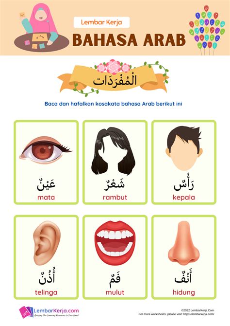 Bahasa Arab Anggota Tubuh 1 LembarKerja Com
