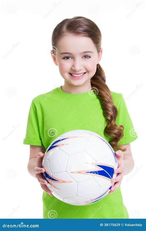 Smiling Little Girl Holds Ball In Her Hands Royalty Free Stock Images