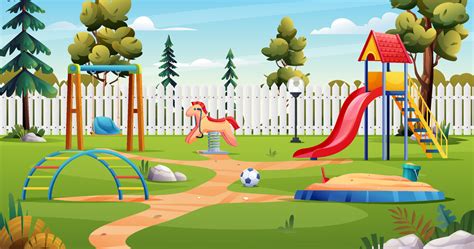 Kids Playground With Slide Swing Sandbox And Toys Cartoon Landscape