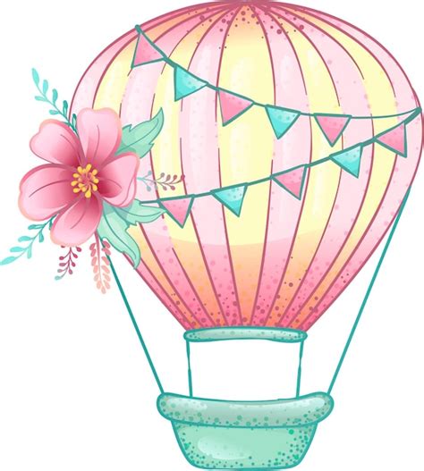 Premium Vector Pink Hot Air Balloon Decorate With Flower Hand Drawn