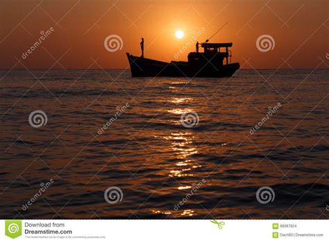Boat On Sunset Stock Photo Image Of Beauty Silhouette
