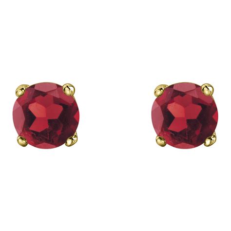 10K Yellow Gold Garnet Stud Earrings Charm Diamond Centres