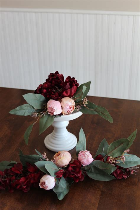 Burgundy Dahlia And Blush Peony Cascade Silk Wedding Bouquet — Silk
