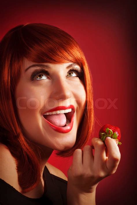 Woman Eat Strawberry Stock Image Colourbox
