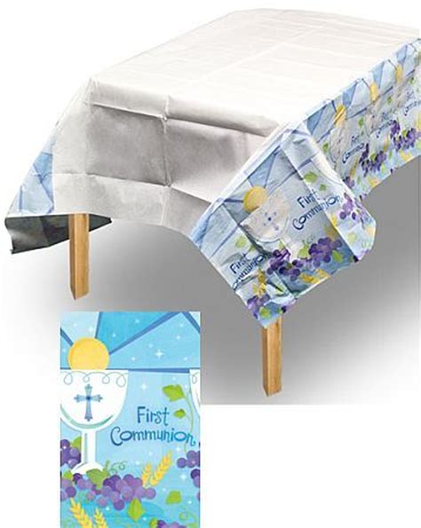 Blessed Sacrament First Communion Tablecloth Plastic Blue 54 X