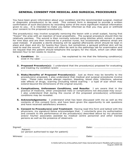 Consent Form For Medical And Surgical Procedures 2023 Printable