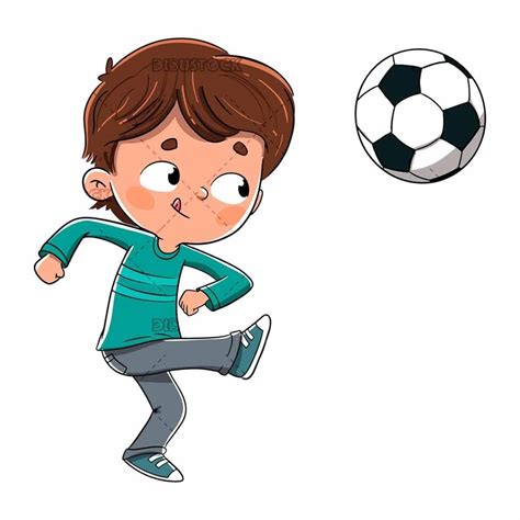 Niño Jugando Al Futbol Lanzando La Pelota Vector Dibustock Dibujos