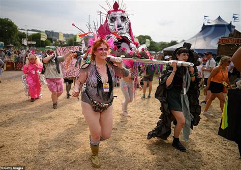 It S Hotting Up At Glastonbury Already Festivalgoers Don Their Sexiest