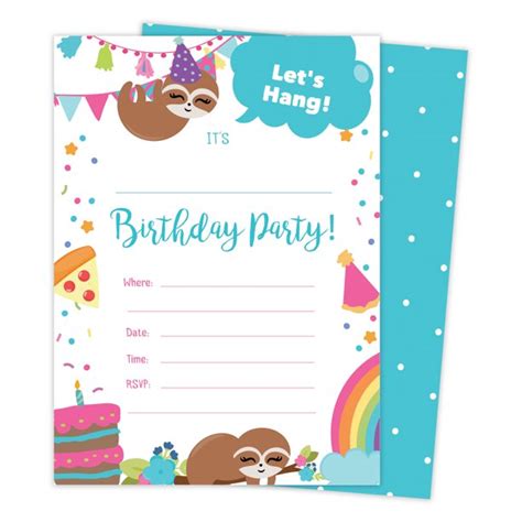 Sloth 2 Happy Birthday Invitations Invite Cards 25 Count With