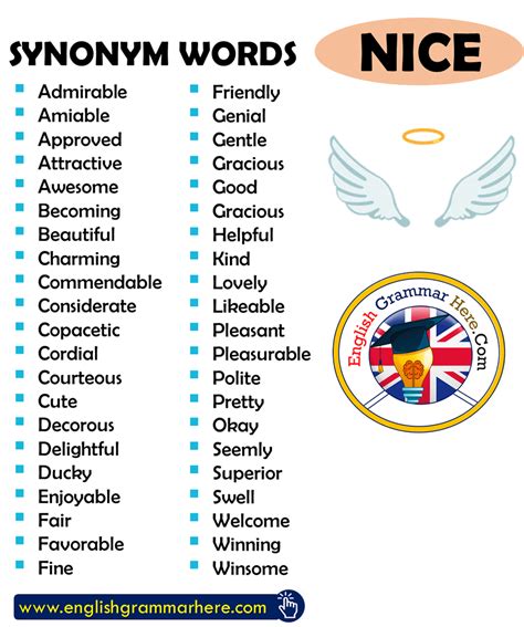 English Synonyms Nice Synonyms Words Admirable Amiable Approved