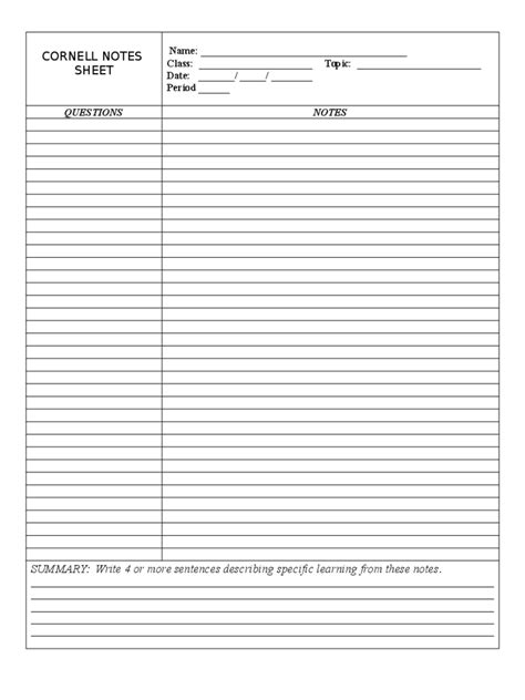 Free Printable Cornell Notes Template Printable Templates