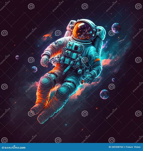 Single Astronaut Floating In Space With Planets And Stars Created