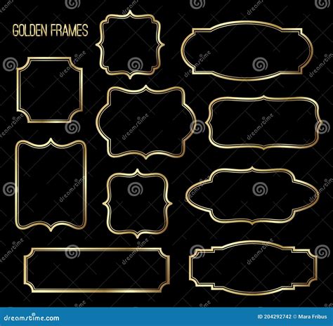 Golden Shiny Glowing Vintage Frames Set Isolated Over Black Stock Vector Illustration Of Glow