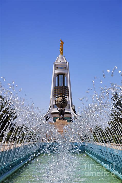 Fountains And The Arch Of Neutrality At Ashgabat In Turkmenistan