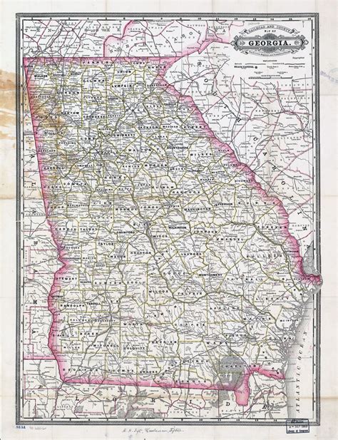 Large Old Administrative Map Of Georgia State 1883 Georgia State