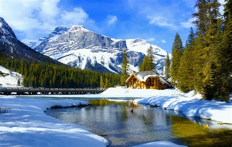 Lake Mountain Forest Nature Landscape Emerald Water Snowy