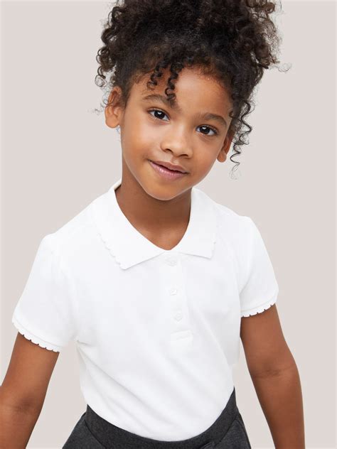 John Lewis Pure Cotton Easy Care Scallop Collar School Polo Shirt Pack