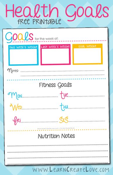 Printable Health Goals Tracker