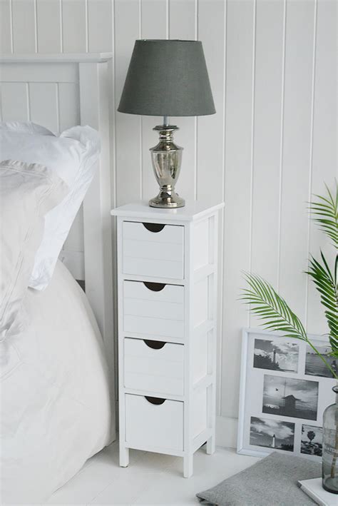 Looking for small bedroom ideas to maximize your space? Dorset narrow 25cm white tall bedside table cabinet. The ...