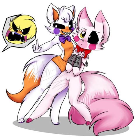 lolbits and mangle from fnaf world cute drawing toy chica mad in the background art not mine