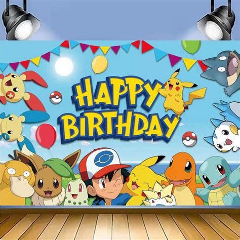 Pokémon Theme Backdrops Kids Happy Birthday Party Decoration Pikachu