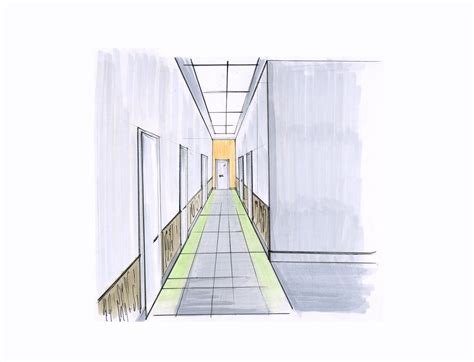 Sketch Of The Corridor In The School Drawing Interior Design School