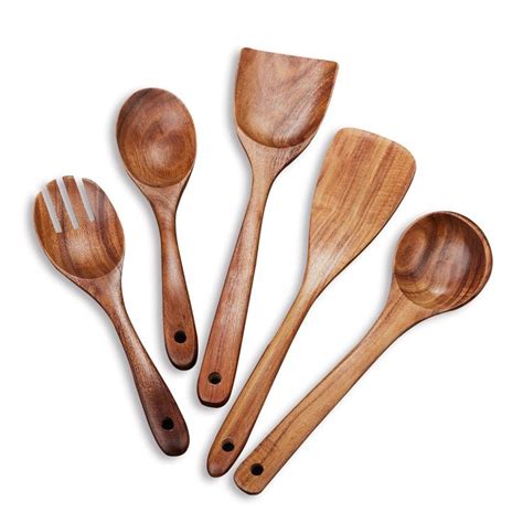 Wooden Kitchen Utensil Set 5 Cooking Utensils Spatula Spoons For