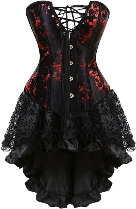 josamogre mujer sexy corset gótico encaje vestido de corsé bustiers falda asimetría burlesque