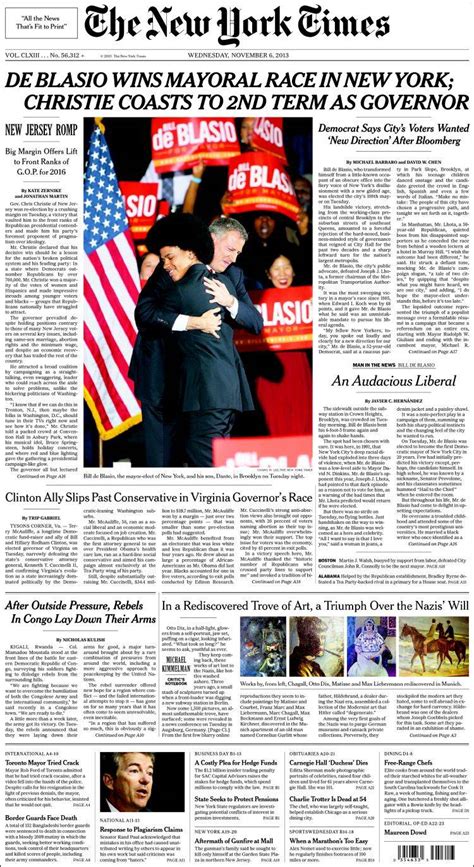 Newspaper New York Times Usa Newspapers In Usa Wednesday S Edition November 6 Of 2013