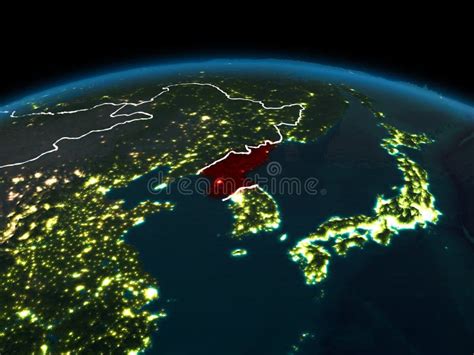 North Korea On Earth At Night Stock Illustration Illustration Of
