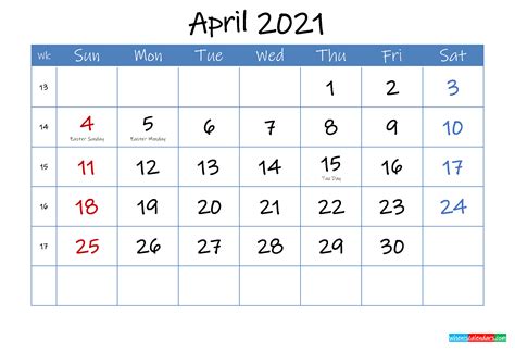 Printable April 2021 Calendar Word Template Ink21m16