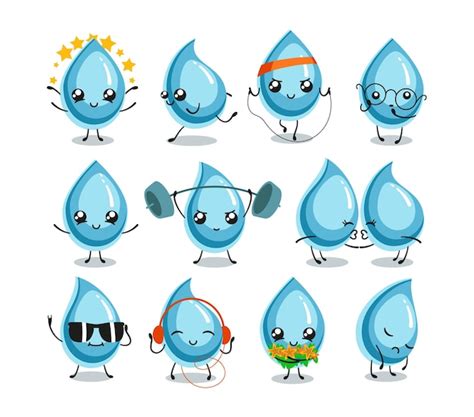 Premium Vector Water Drops Cute Characters Set Vector Illustrations