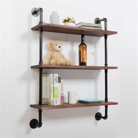 Jaxpety 3 Tier Industrial Wall Mounted Iron Pipe Shelving Unit Pipe