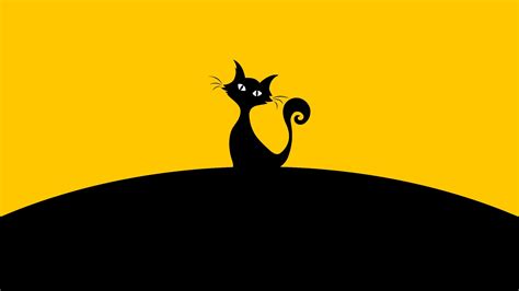 Wallpaper Cat Silhouette Black Yellow Minimalism Black And Yellow