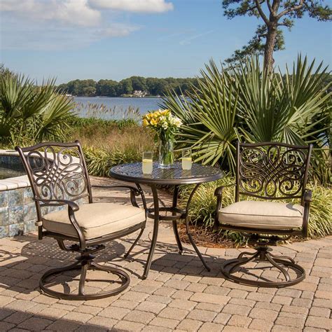 Hanover Traditions 3 Piece Patio Bistro Set With 2 Cast Aluminum Swivel