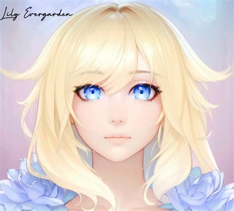 Anime Girl Blonde Hair Blue Flowers And Blue Eyes By Lilyevergarden On