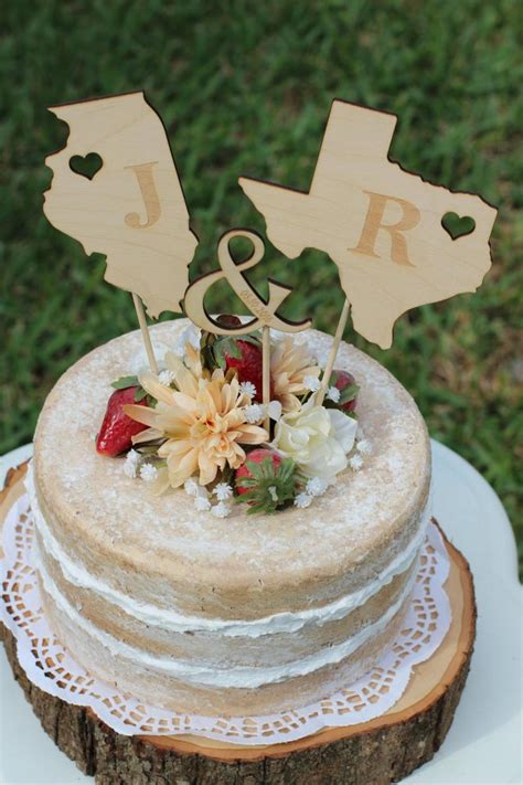 Rustic Wooden States Country Wedding Cake Topper Wooden Cake Topper