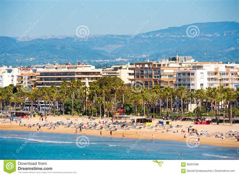 SALOU, TARRAGONA, SPAIN - APRIL 24, 2017: Coastline Costa Dorada, Main Beach In Salou. Copy 
