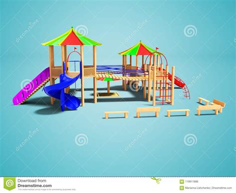 Modern Wooden Playground For Children With Hanging Ladders And S Stock