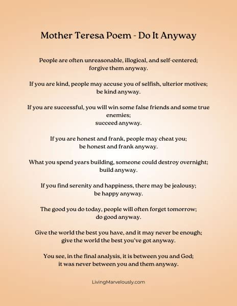The Mother Teresa Poem Do It Anyway