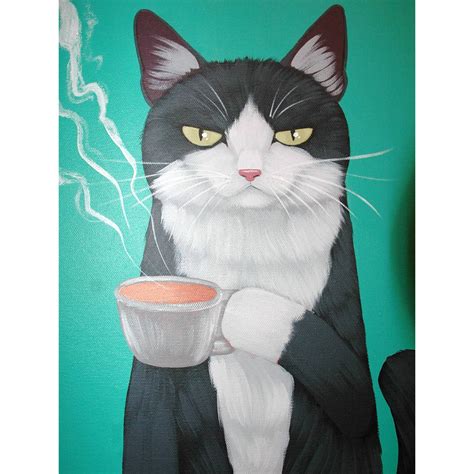 Black And White Cat Drinking Coffee 5d Diamond Painting