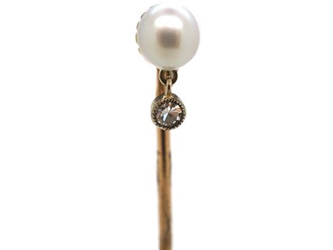 Art Deco Natural Pearl And Diamond Tie Pin 114m The Antique Jewellery
