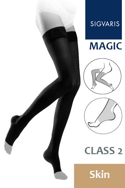 Sigvaris Magic Class 2 Skin Thigh Compression Stockings With Open Toe Compression Stockings