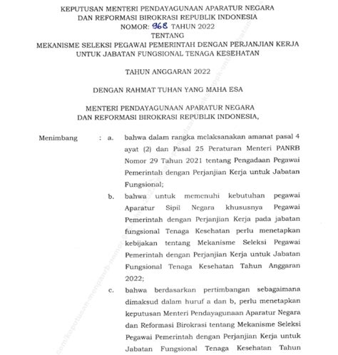 Keputusan Menpan Rb Nomor 968 Tahun 2022 Tentang Pengadaan Seleksi Pppk