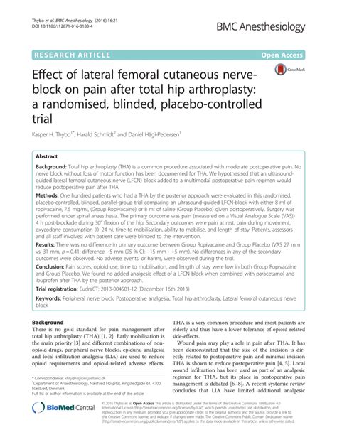 Effect Of Lateral Femoral Cutaneous Nerve Block On Pain After Total Hip